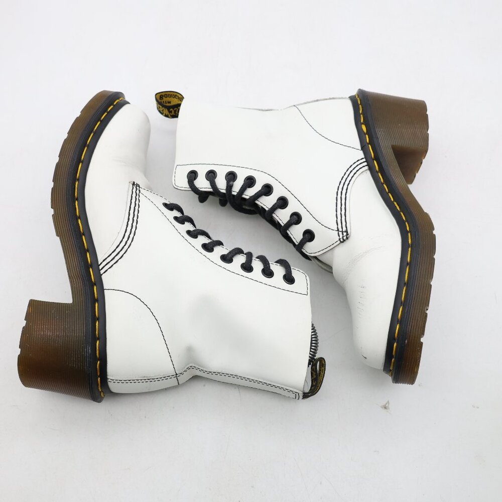 Doc Dr. Martens Clemency Boots Women's 6 White Leather Lace Up Chunky Heel Shoes - Picture 8 of 11